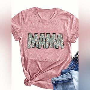 Women’s Mama Lettered Daisy Pattern Light Dusty Pink TShirt. Size 3X